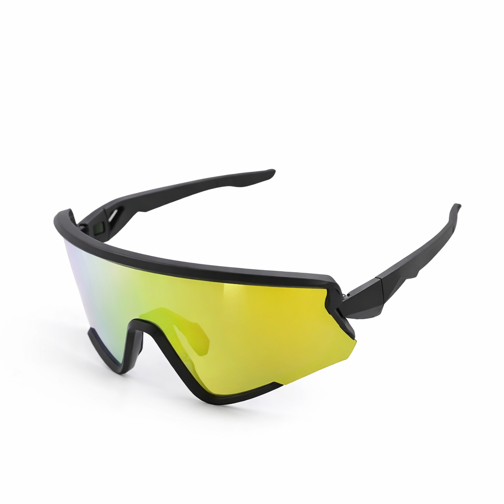 Wraparound Shield Sport Sunglasses Lens UV400 Lightweight Outdoor Eyewear -Black Frame / Yellow Mirror Lens