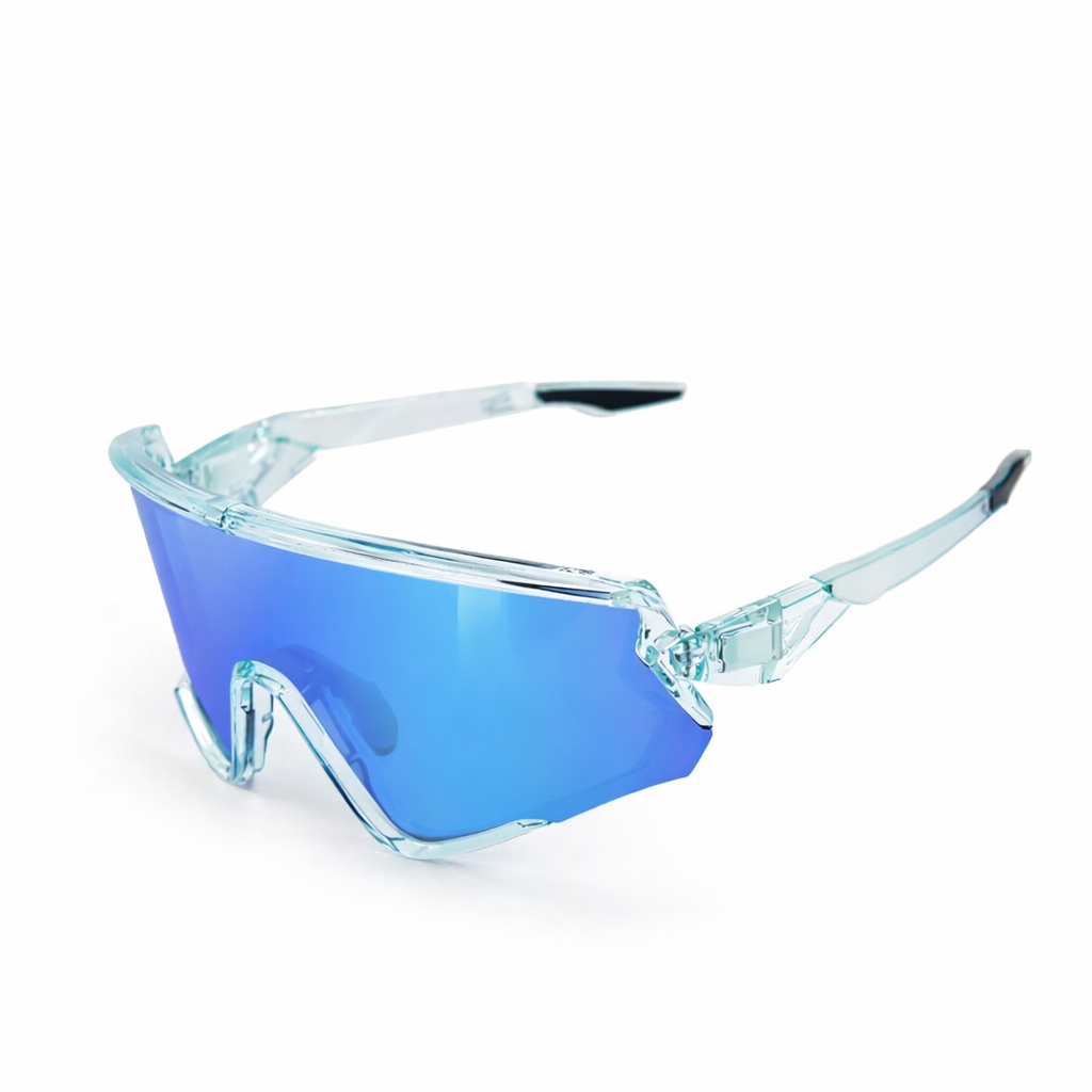 Wraparound Shield Sport Sunglasses Lens UV400 Lightweight Outdoor Eyewear -Clear Frame / Blue Mirror Lens