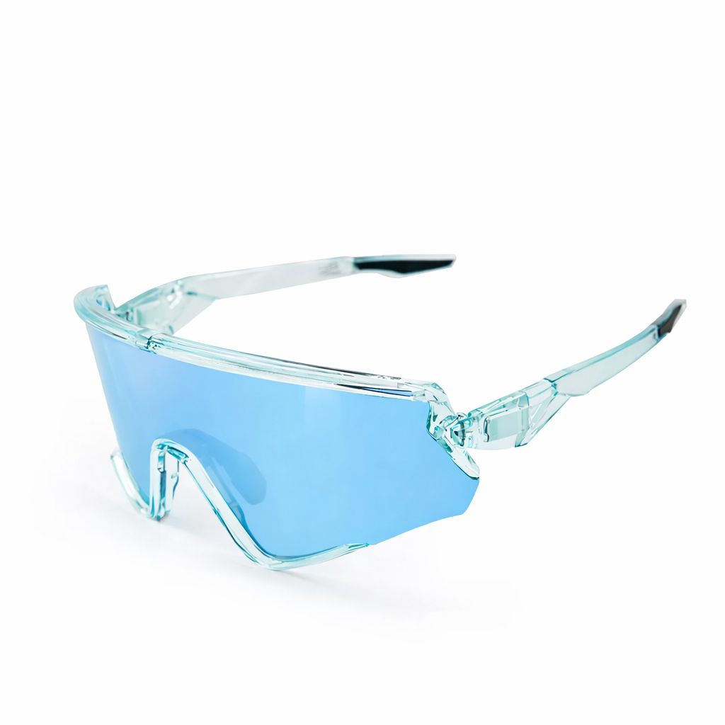 Wraparound Shield Sport Sunglasses Lens UV400 Lightweight Outdoor Eyewear -Clear Frame / Light Blue Lens