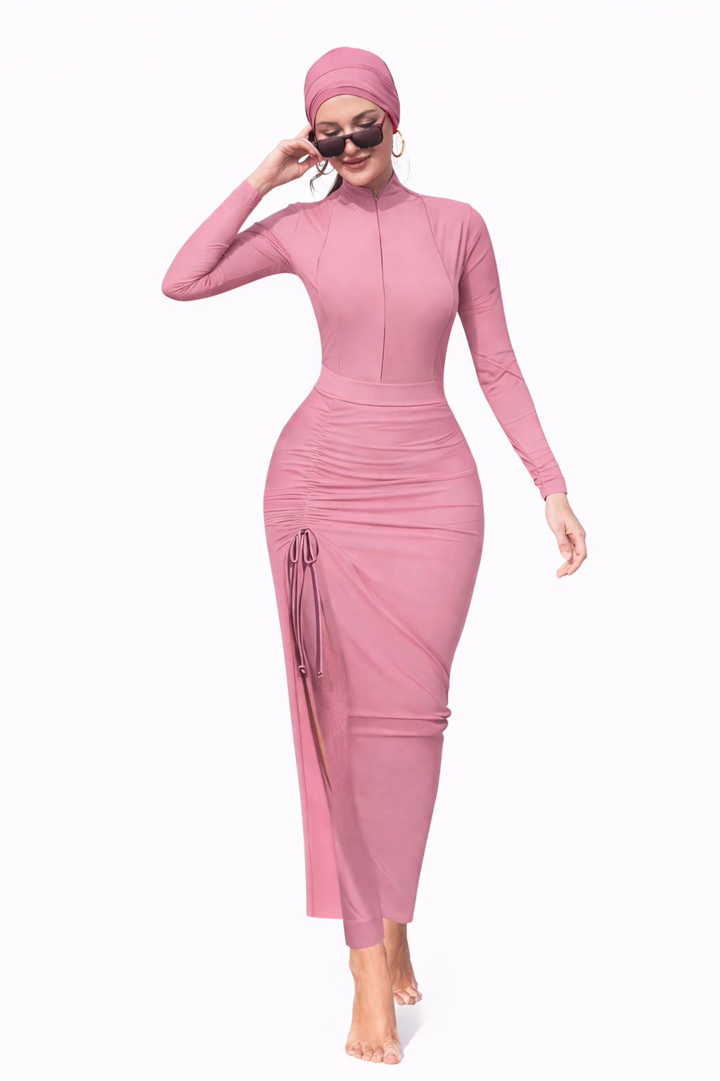 Ruwayda Modest Burkini 3-Piece Full Coverage Swim Set-Rose Pink