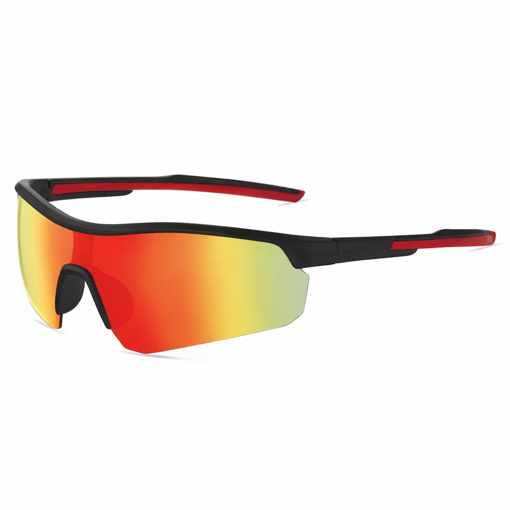 Black＆ Red Frame Kids Outdoor Sports Sunglasses UV Protection Lightweight Wraparound - Mirror Lens