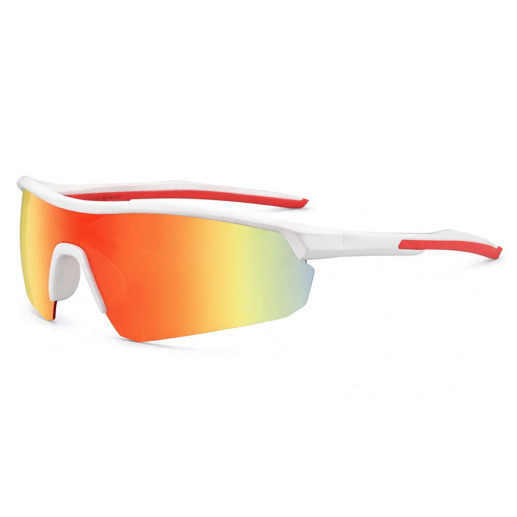White & Red Frame Kids Outdoor Sports Sunglasses UV Protection Lightweight Wraparound - Rainbow Lens