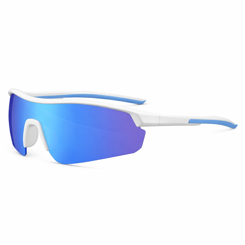 White & Blue Frame Kids Outdoor Sports Sunglasses UV Protection Lightweight Wraparound -Blue Lens