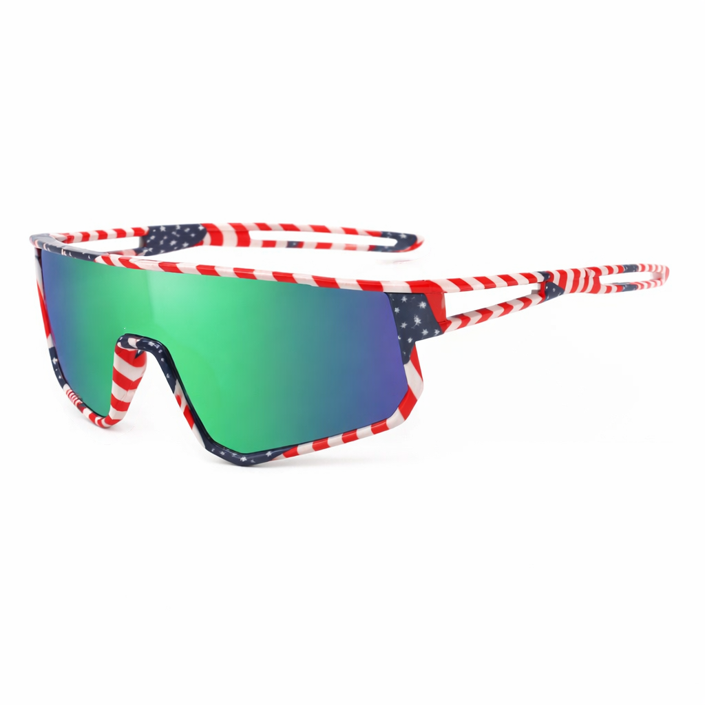 USA Flag Frame Kids Outdoor Sports Sunglasses UV Protection- Green Lens