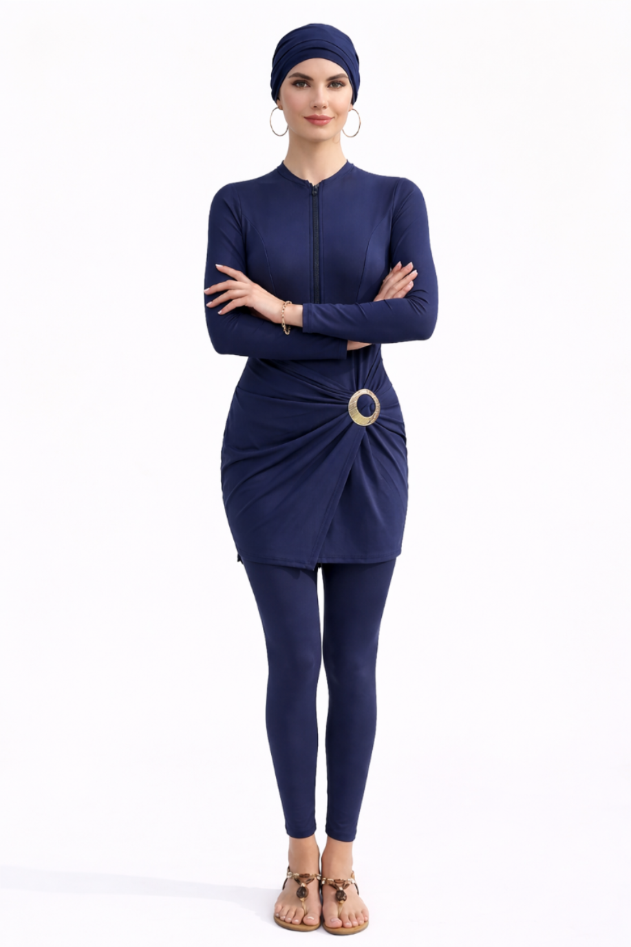 Aisha Modest Burkini 3-Piece Full Coverage Swim Set -Navy Blue