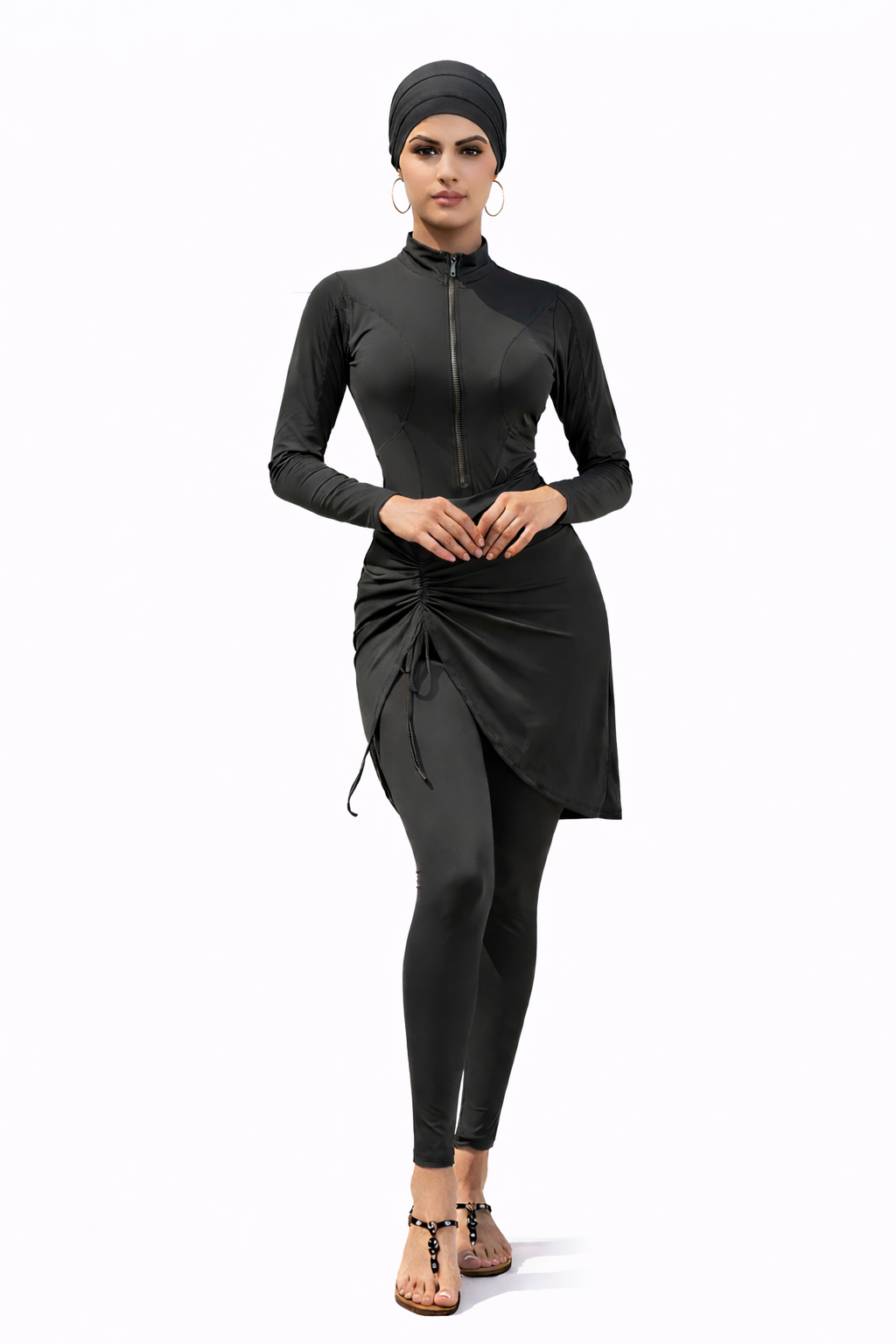 Inaya Modest Burkini 3-Piece Full Coverage Swim Set-Black