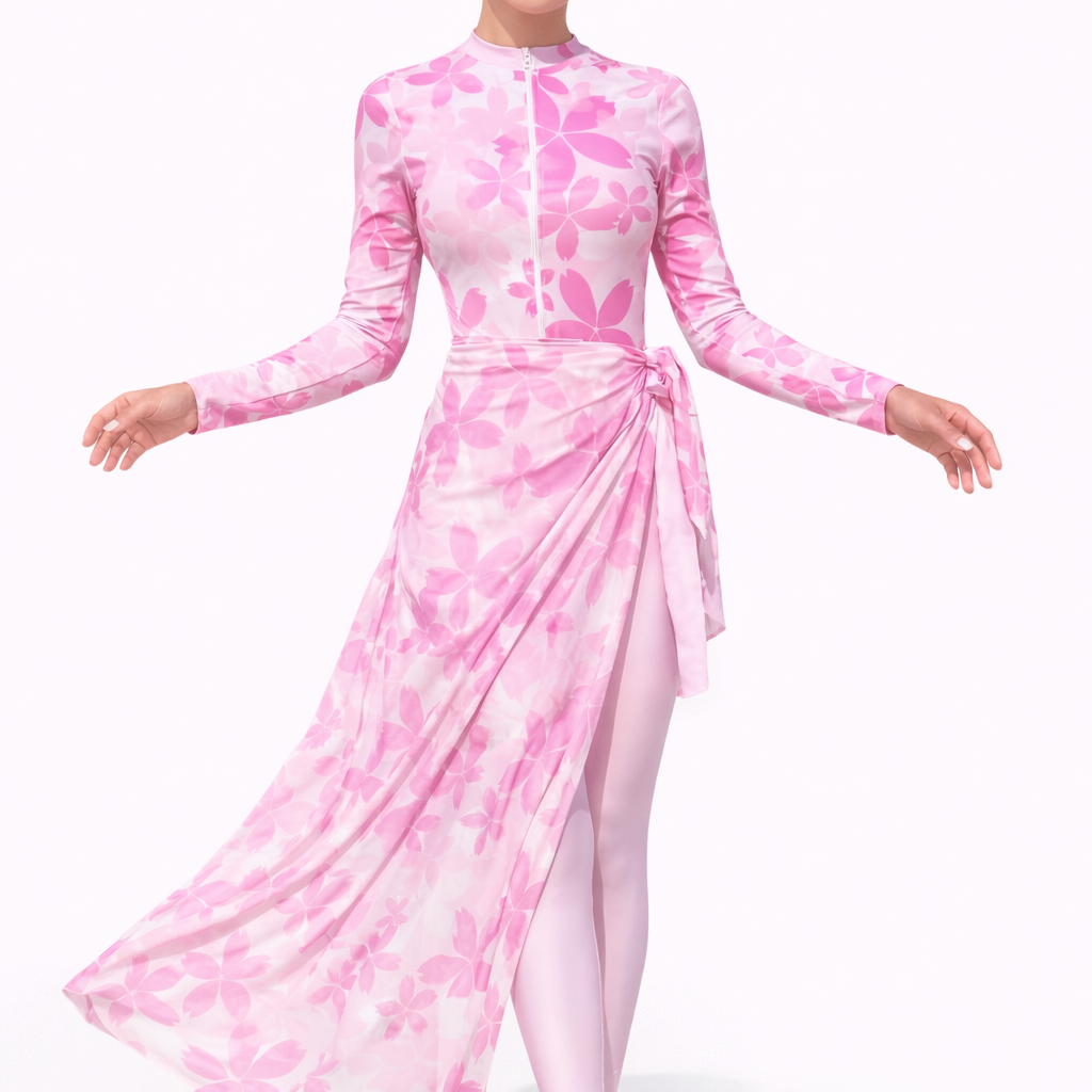 Joud Modest Burkini 3-Piece Full Coverage Swim Set-Pink Blossom Print