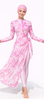 Joud Modest Burkini 3-Piece Full Coverage Swim Set-Pink Blossom Print