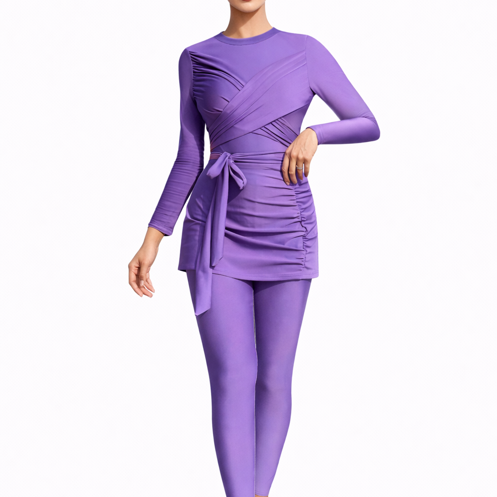 Fairuz Modest Burkini 3-Piece Full Coverage Swim Set-Purple