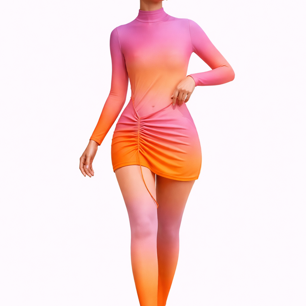 Jumana Modest Burkini 3-Piece Full Coverage Swim Set-Pink to Orange Gradient