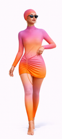 Jumana Modest Burkini 3-Piece Full Coverage Swim Set-Pink to Orange Gradient