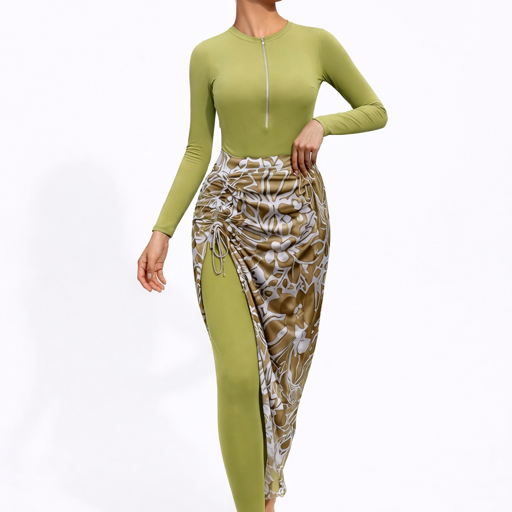 Razan Modest Burkini 3-Piece Full Coverage Swim Set-Olive Green