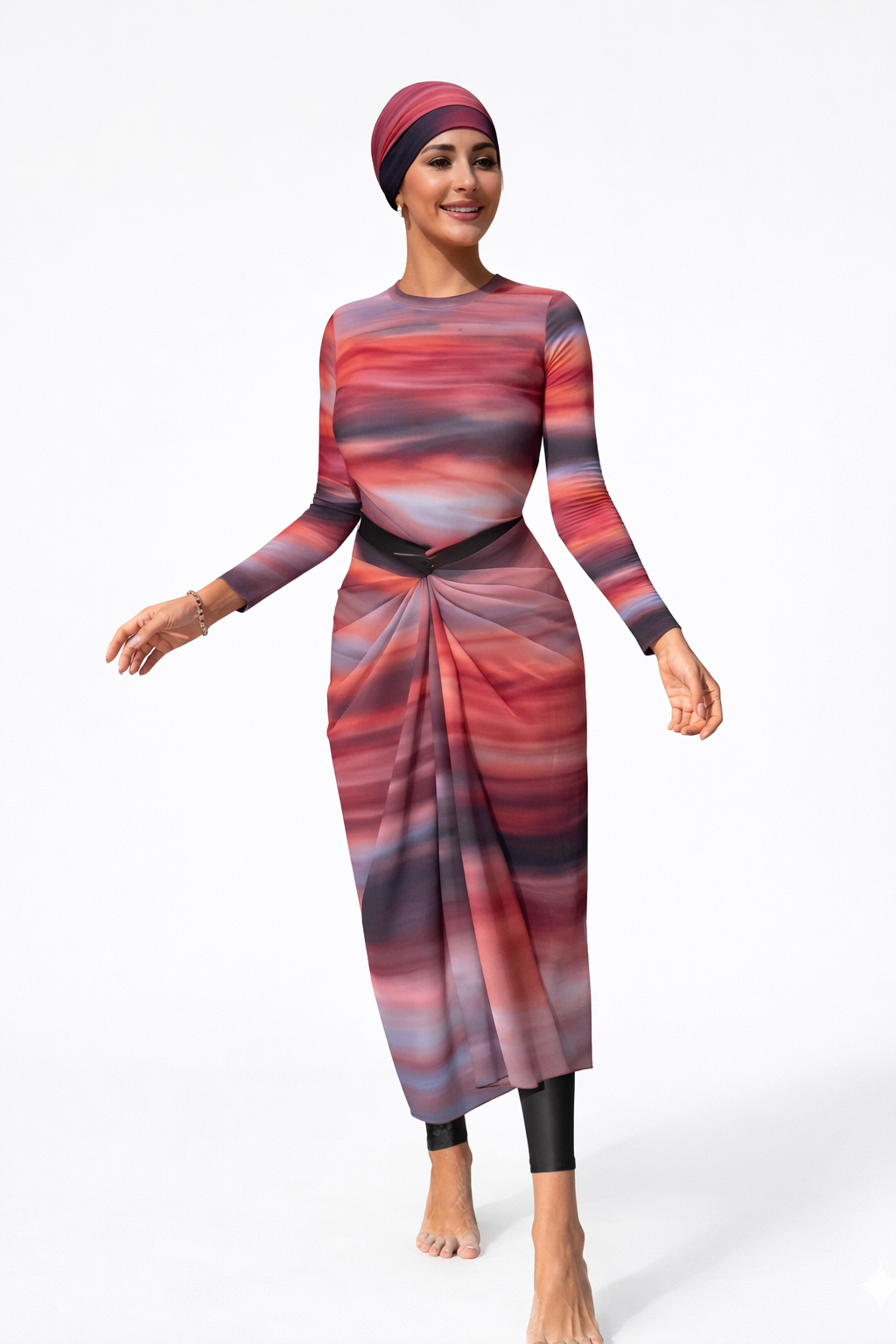 Kenza Modest Burkini 3-Piece Full Coverage Swim Set-Sunset Gradient