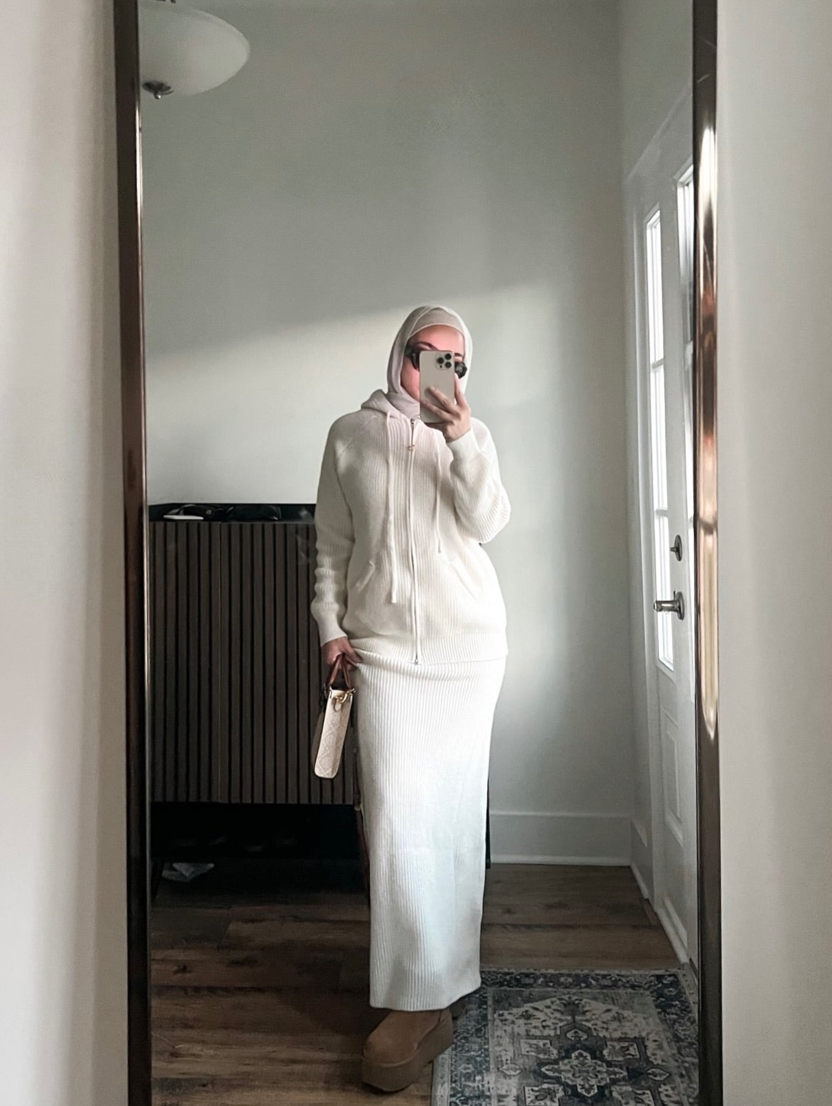 Cozy Rib-Knit Hoodie & Long Dress Set – Cream