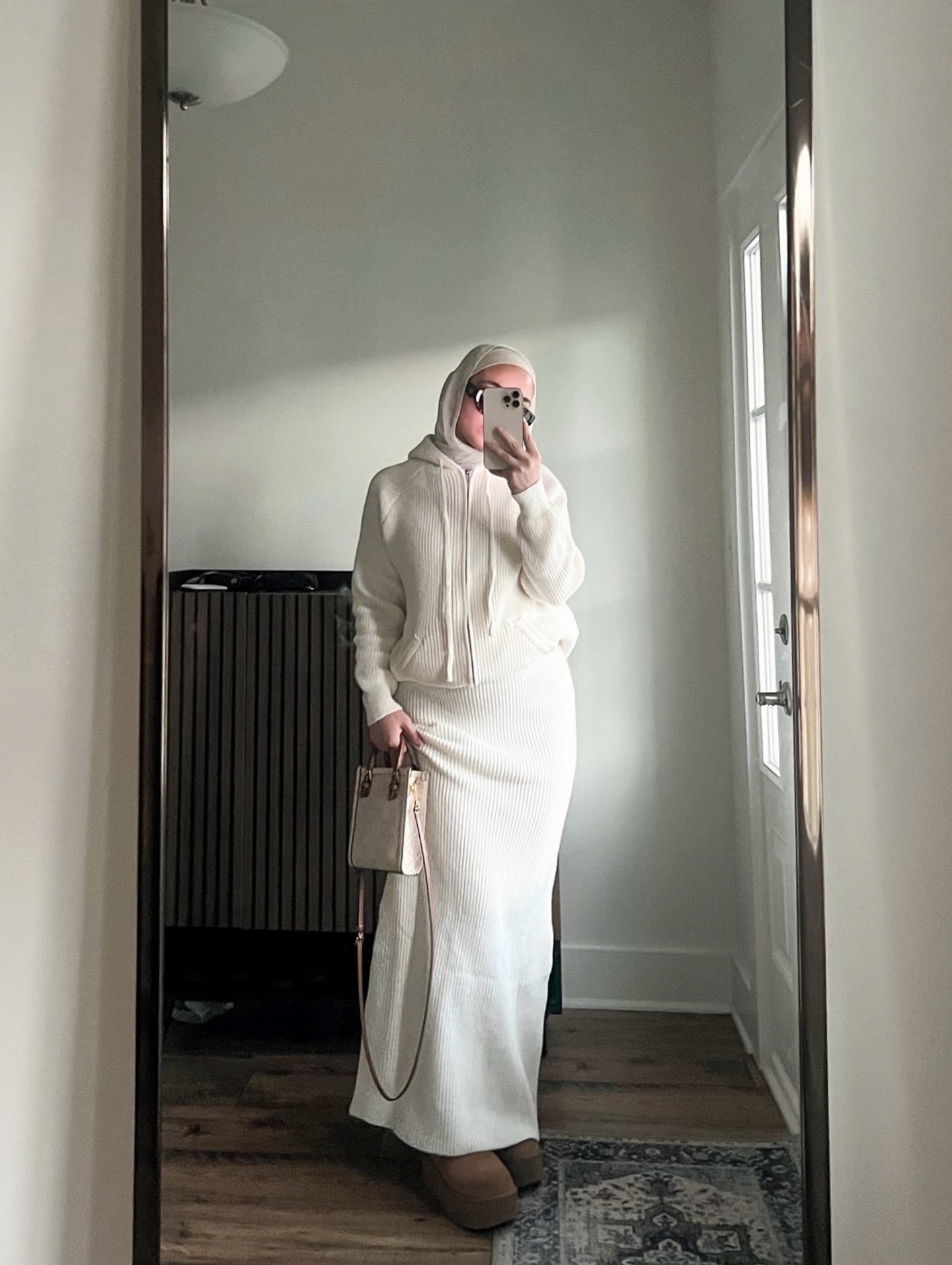 Cozy Rib-Knit Hoodie & Long Dress Set – Cream