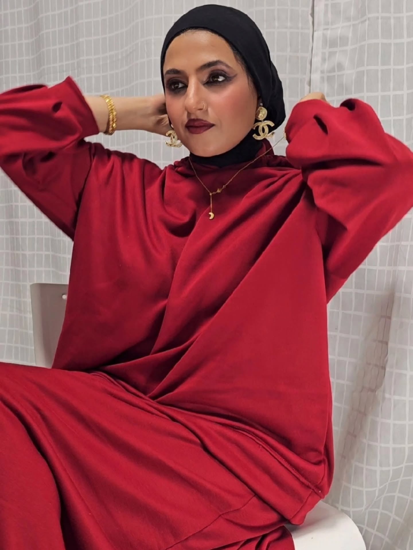 Warm Fleece Hoodie & Long Dress Set – Burgundy