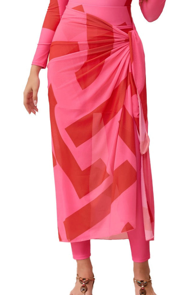 Maya Modest Burkini 3-Piece Full Coverage Swim Set - Red