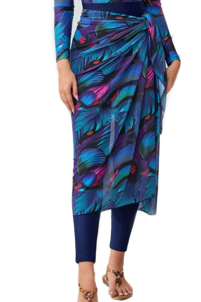Maya Modest Burkini 3-Piece Full Coverage Swim Set - Peacock Print