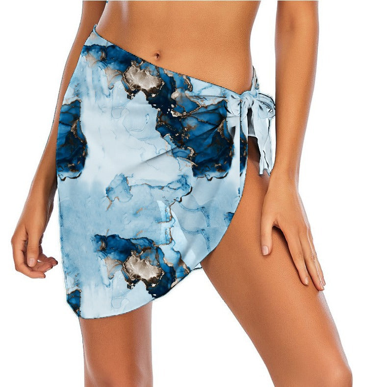 Ocean Marble Print Beach Sarong Wrap- Swim Cover Up