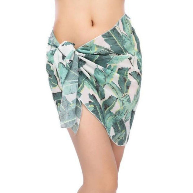 Tropical Leaf Print Beach Sarong Wrap- Swim Cover Up