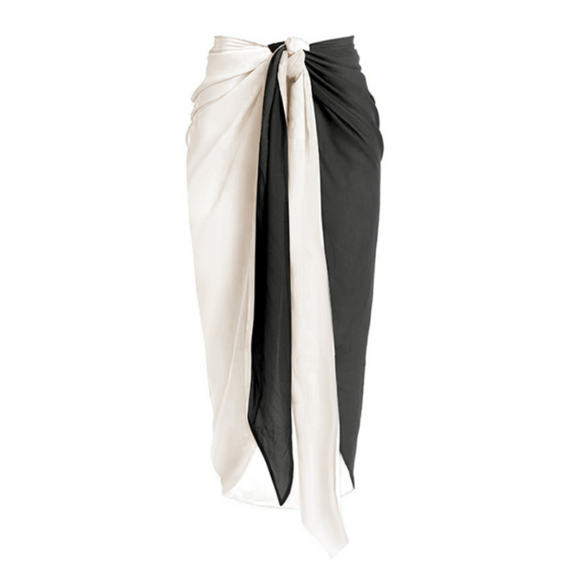 Black & White Two-Tone  Beach Sarong Wrap- Swim Cover Up