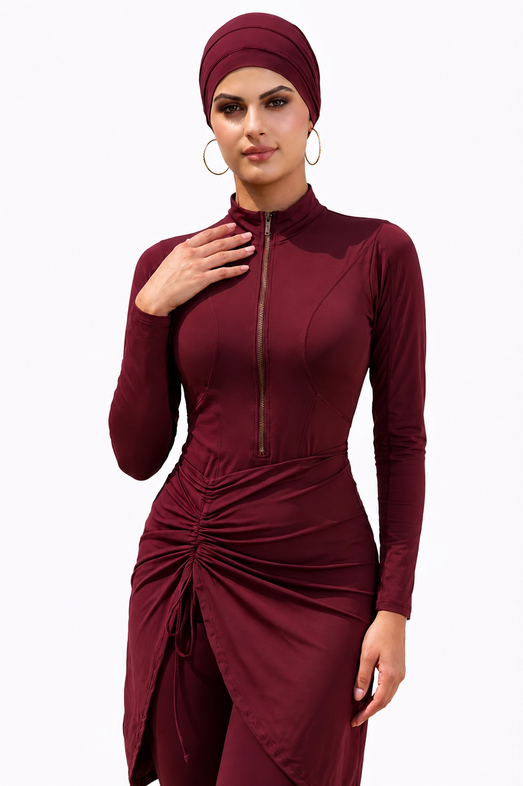 Inaya Modest Burkini 3-Piece Full Coverage Swim Set-Burgundy