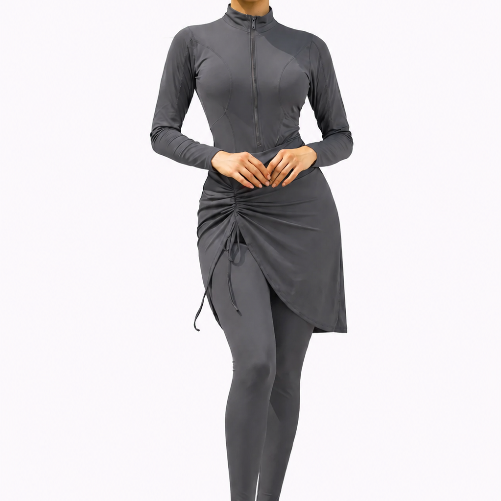 Inaya Modest Burkini 3-Piece Full Coverage Swim Set-Deep Graphite Grey