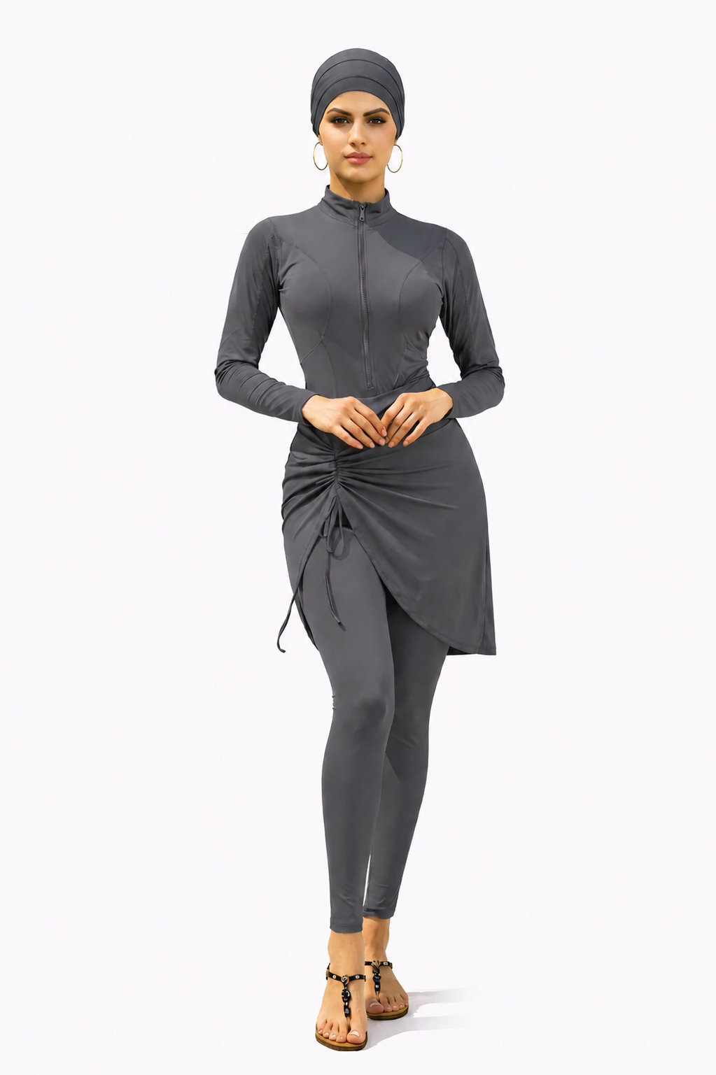 Inaya Modest Burkini 3-Piece Full Coverage Swim Set-Deep Graphite Grey