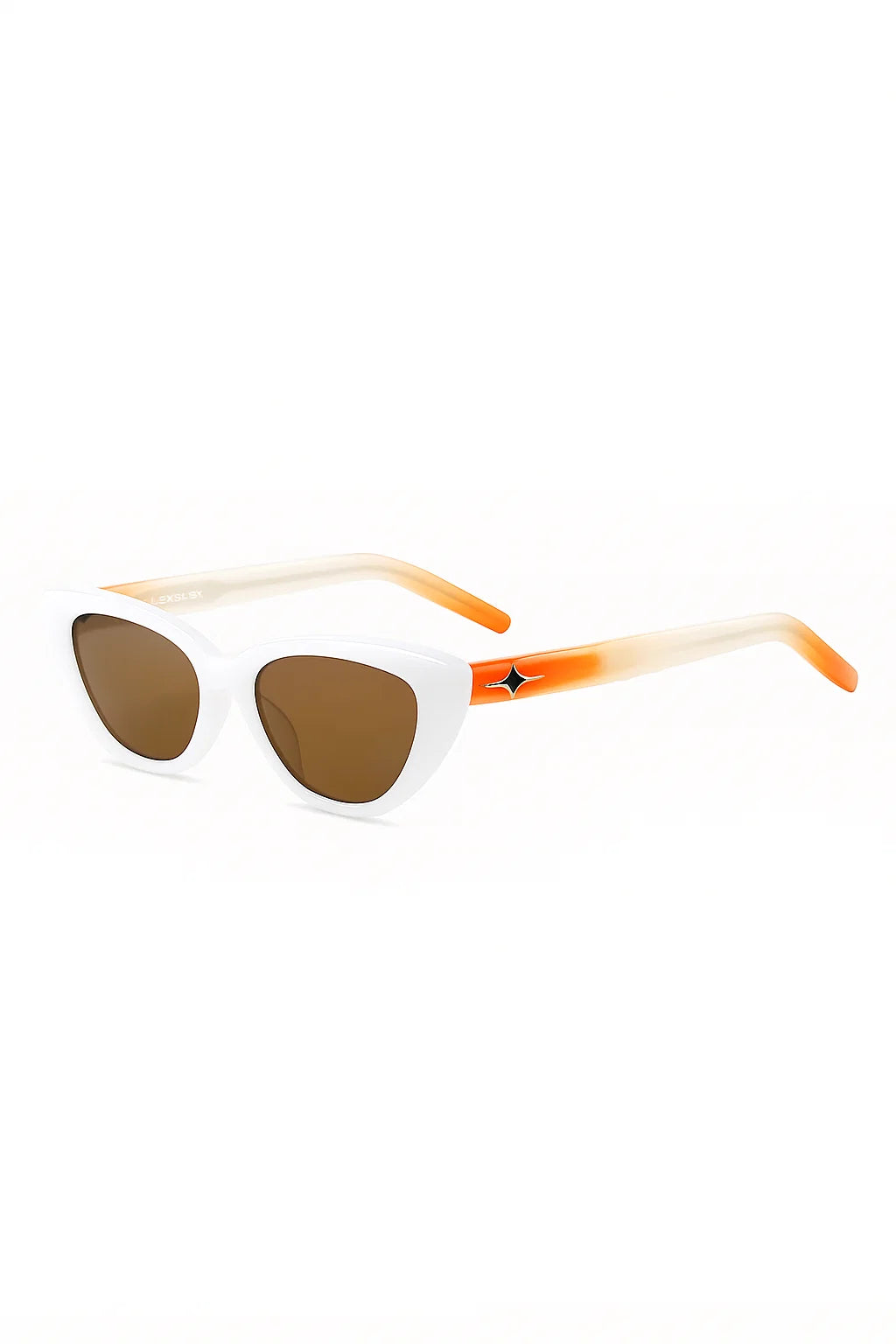 Tariq Retro Cat Eye Sunglasses  – White & Amber