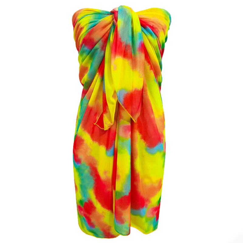 Rainbow Splash Beach Sarong Wrap- Swim Cover Up
