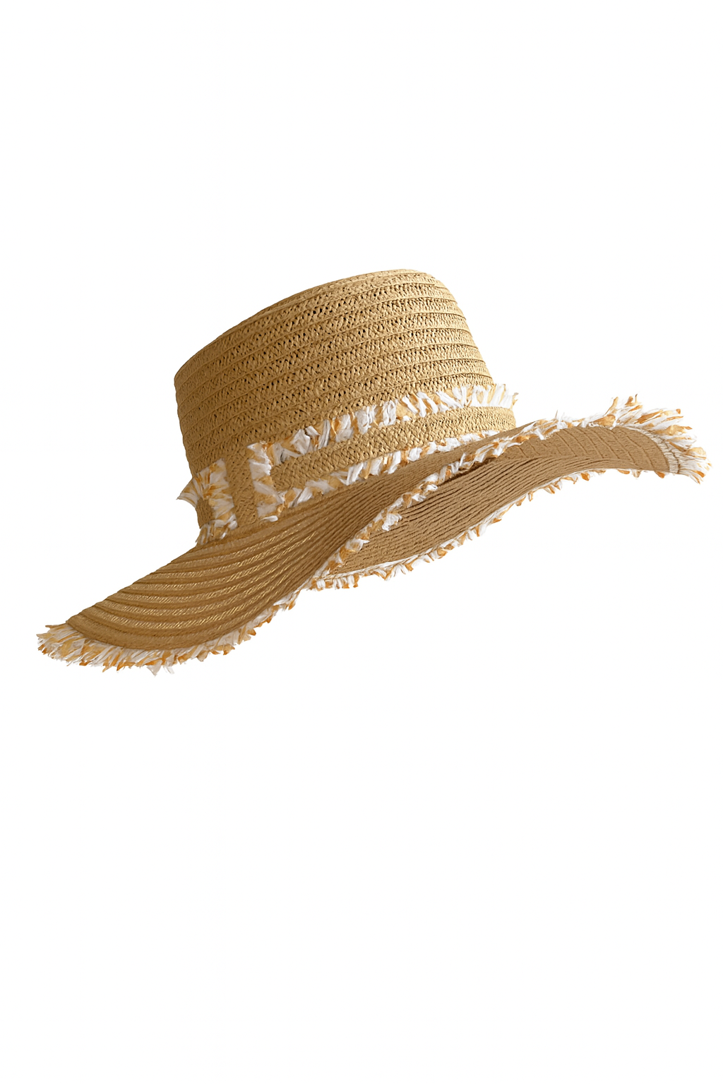 Natural Raffia Fringe Beach Hat – Golden Brown