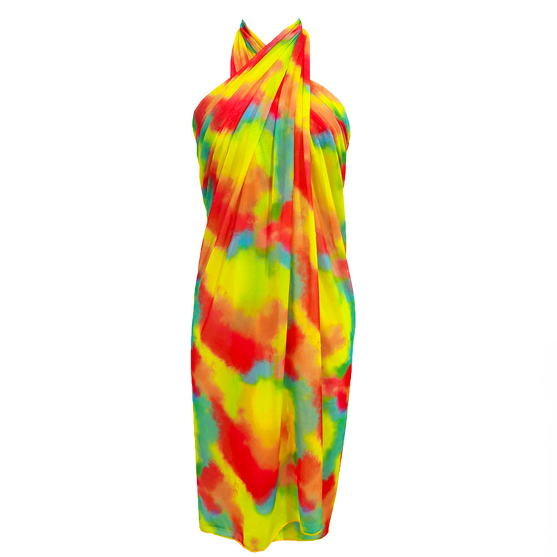 Rainbow Splash Beach Sarong Wrap- Swim Cover Up