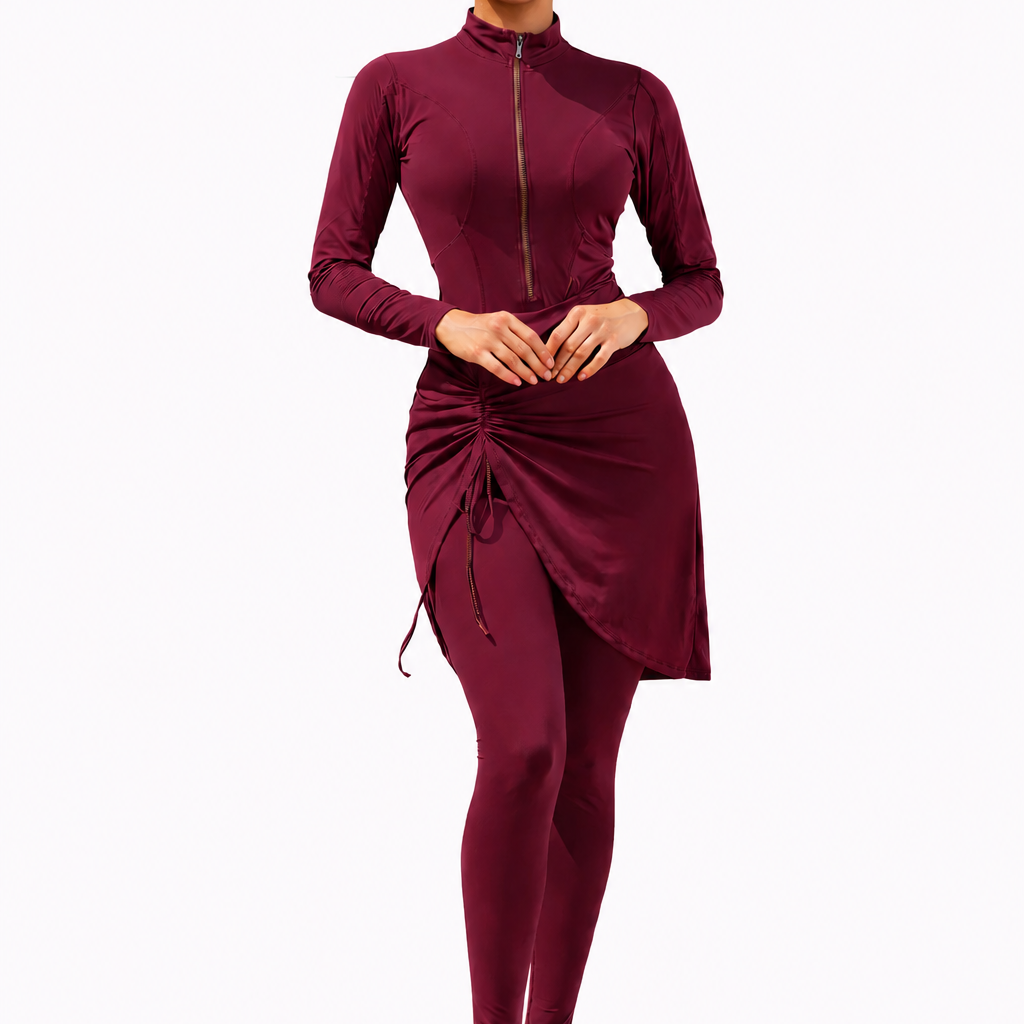 Inaya Modest Burkini 3-Piece Full Coverage Swim Set-Burgundy