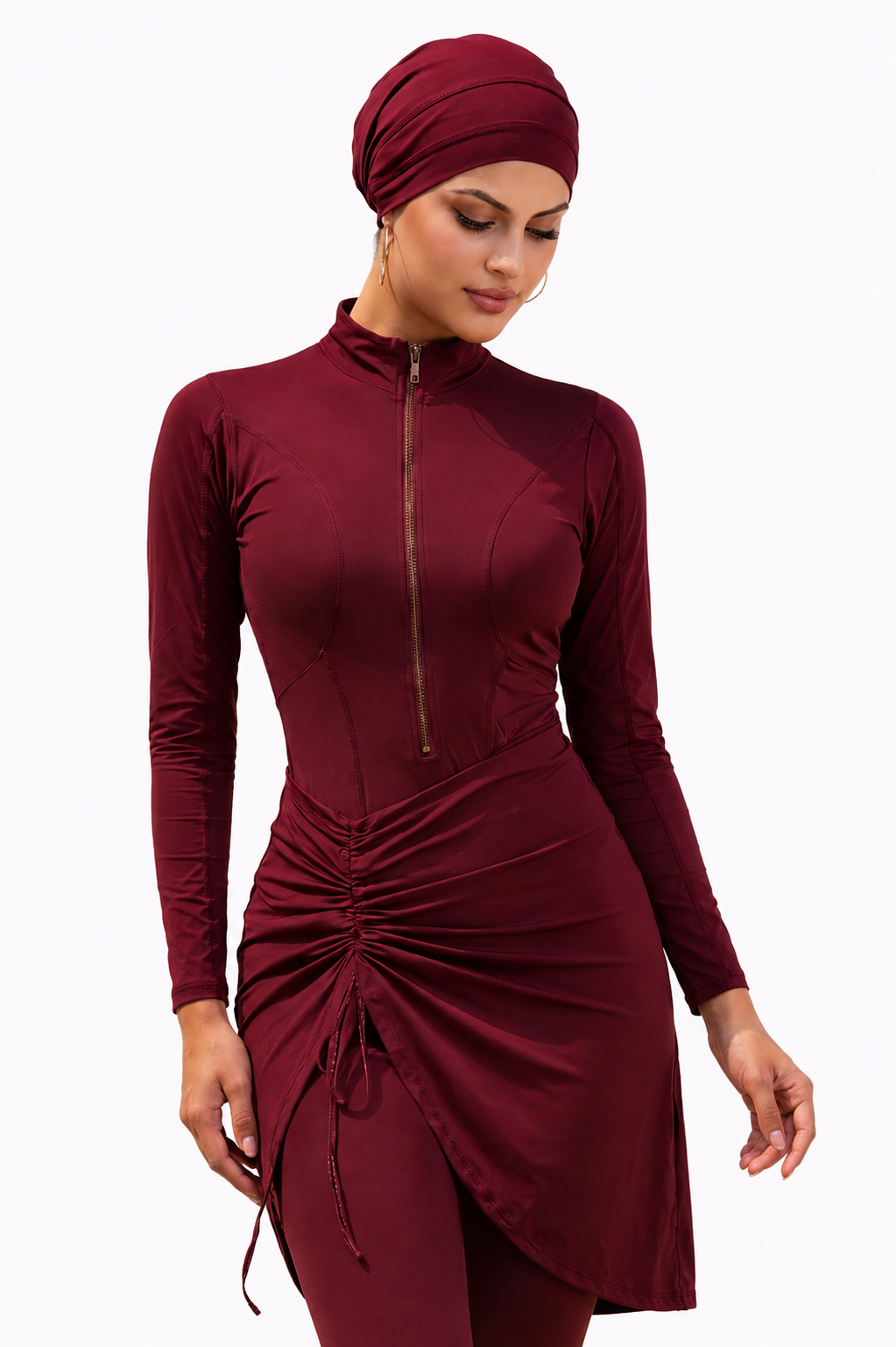 Inaya Modest Burkini 3-Piece Full Coverage Swim Set-Burgundy