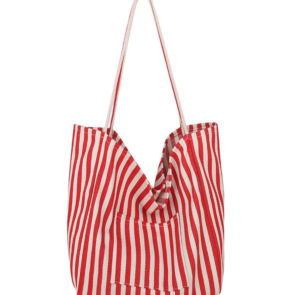 Striped Canvas Tote Bag – Red & White Narrow Stripes