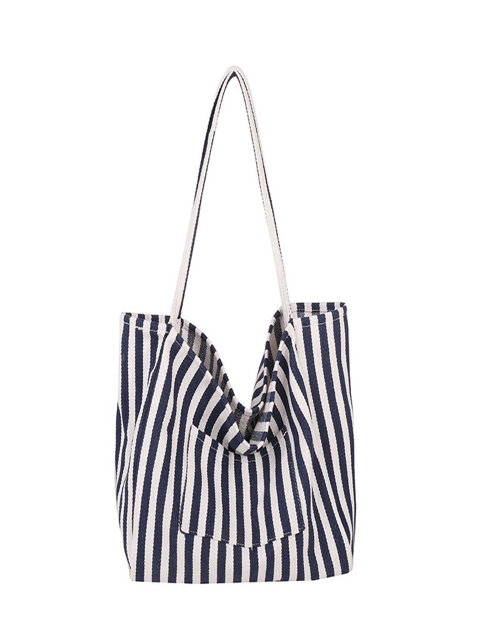 Striped Canvas Tote Bag – Navy & White Narrow Stripes