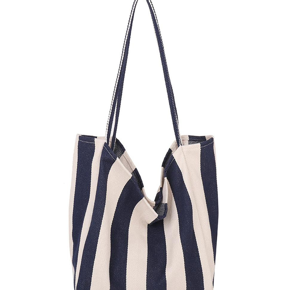 Striped Canvas Tote Bag – Navy & White Bold Stripes