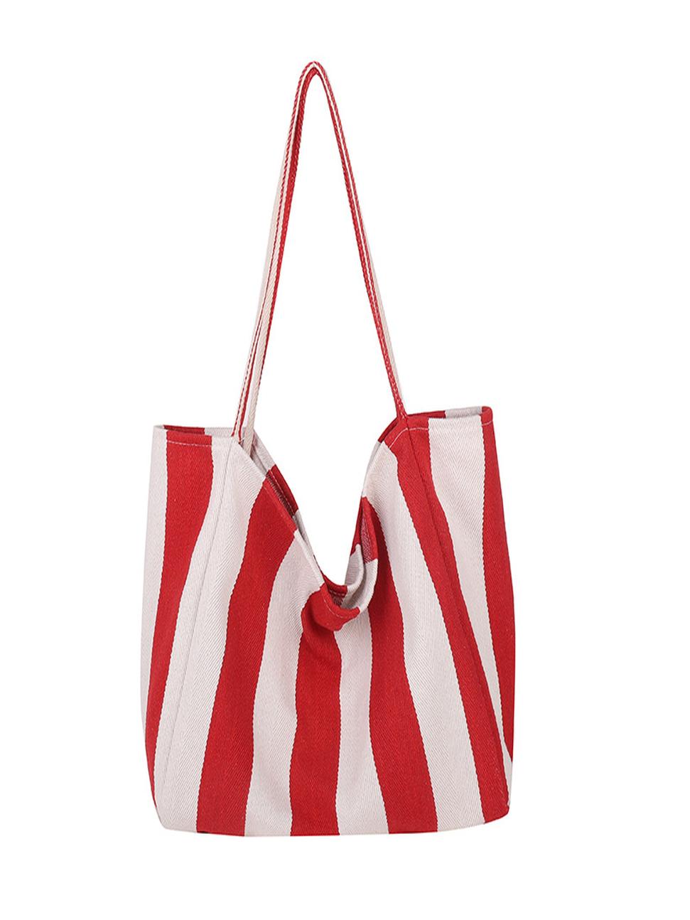Striped Canvas Tote Bag – Red & White Bold Stripes
