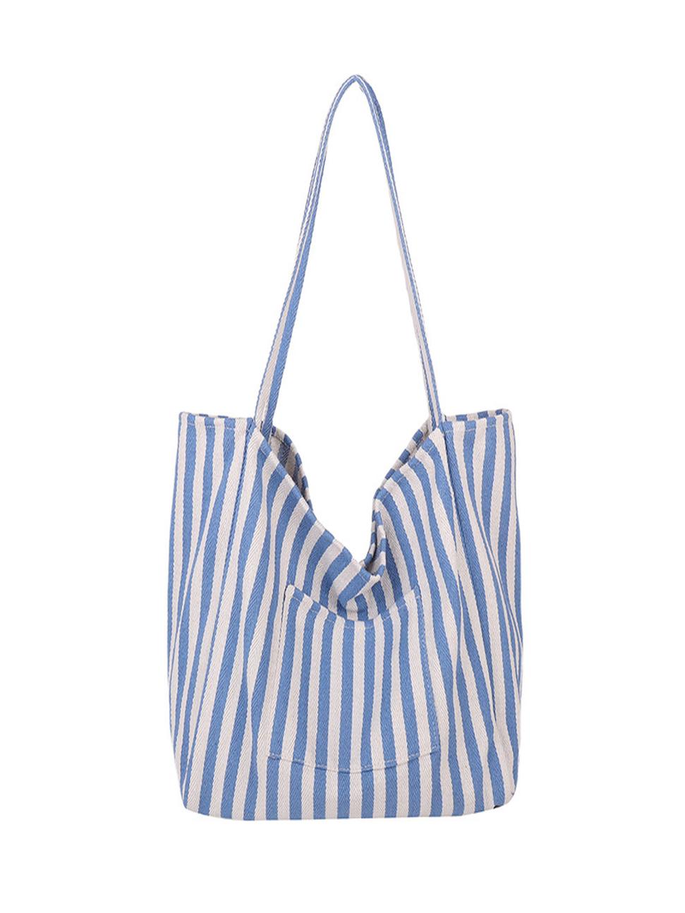 Striped Canvas Tote Bag – Blue & White Narrow Stripes