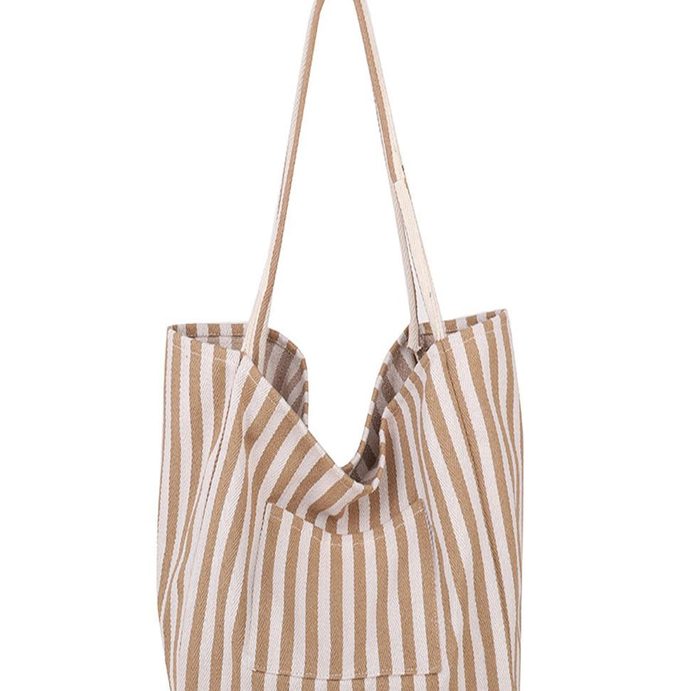 Striped Canvas Tote Bag – Khaki & White Narrow Stripes