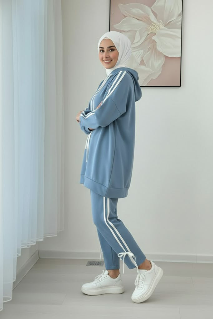 Breathable Stretch Hoodie & Pants Set – Sky Blue