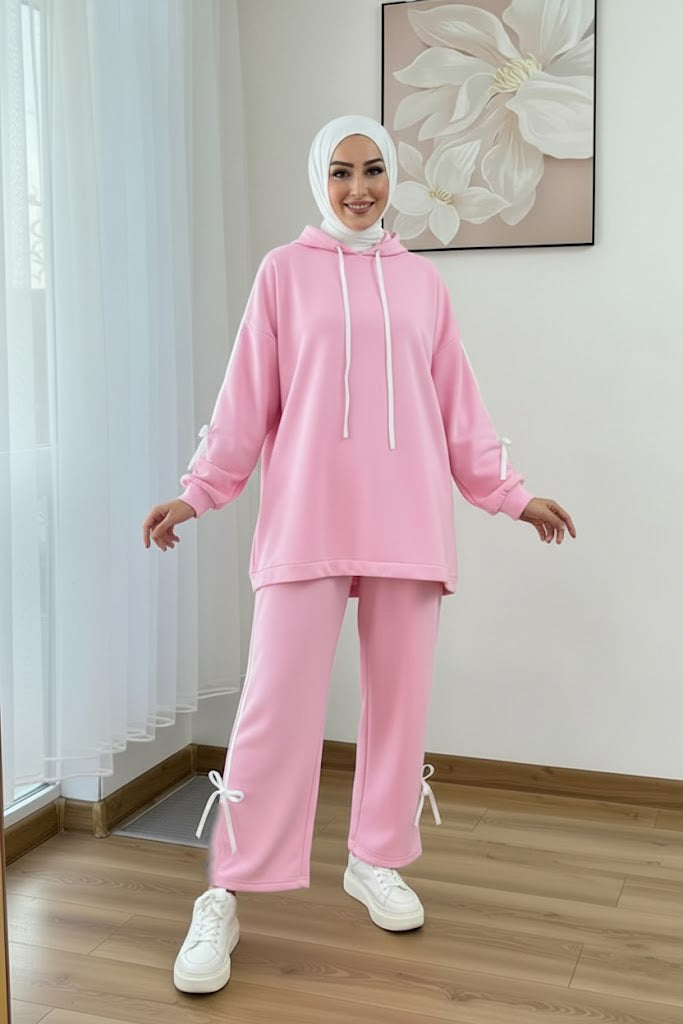 Breathable Stretch Hoodie & Pants Set – Pink