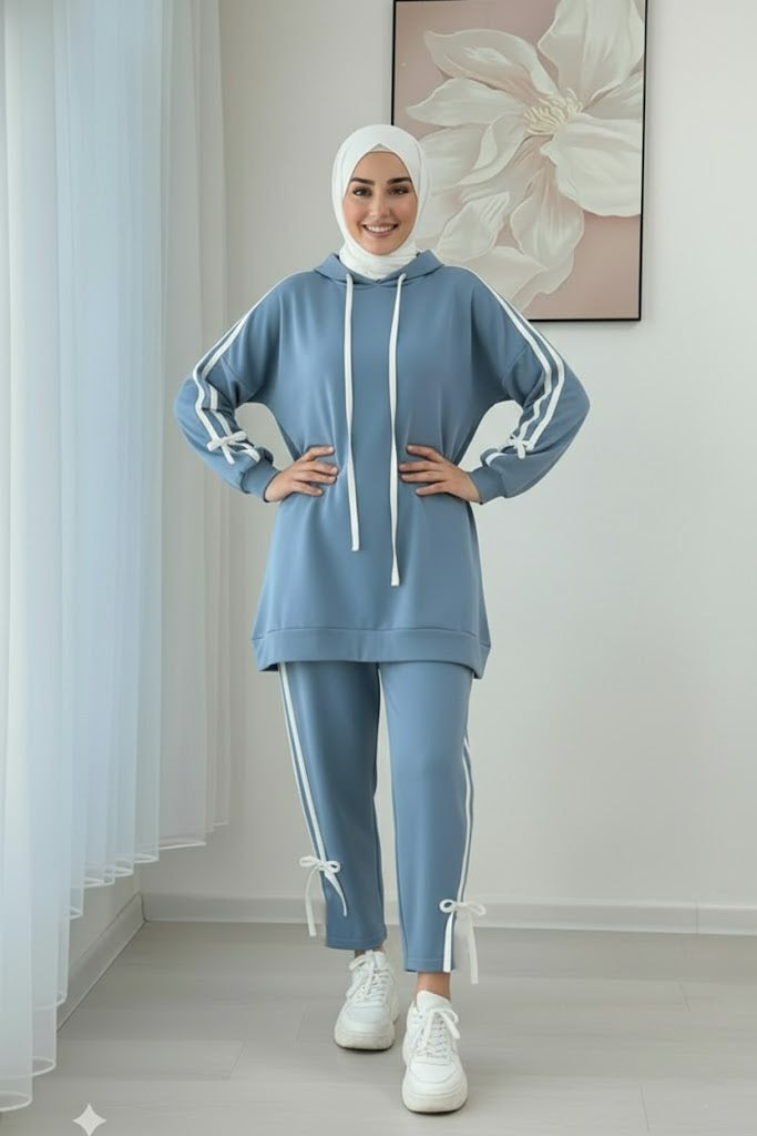 Breathable Stretch Hoodie & Pants Set – Sky Blue