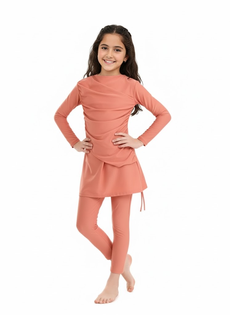 Lina 3-Piece Kids' Modest Swimsuit-Coral