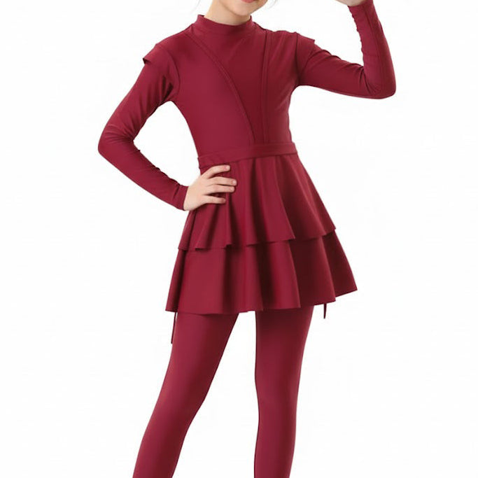 Aaliyah 3-Piece Kids' Modest Swimsuit-Ruby Red