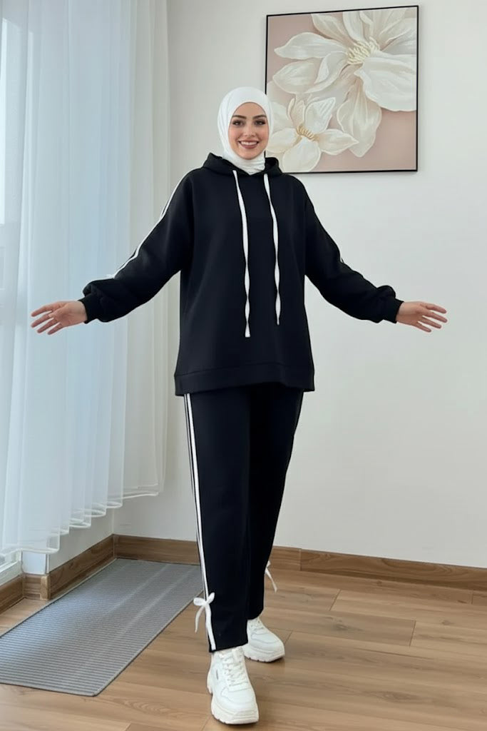 Breathable Stretch Hoodie & Pants Set – Black