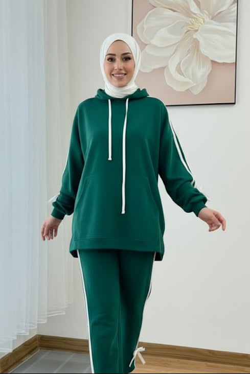 Breathable Stretch Hoodie & Pants Set – Forest Green