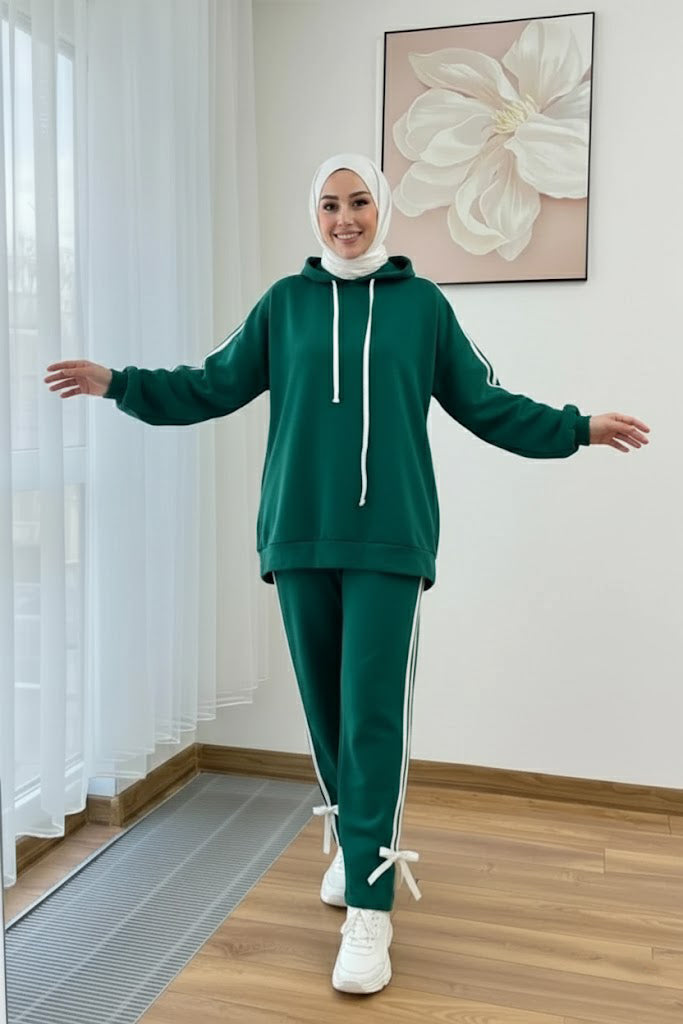 Breathable Stretch Hoodie & Pants Set – Forest Green