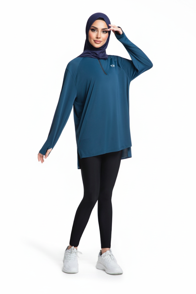 Quick-Dry 4-Way-Stretch Half-Zip Longline Top – Teal