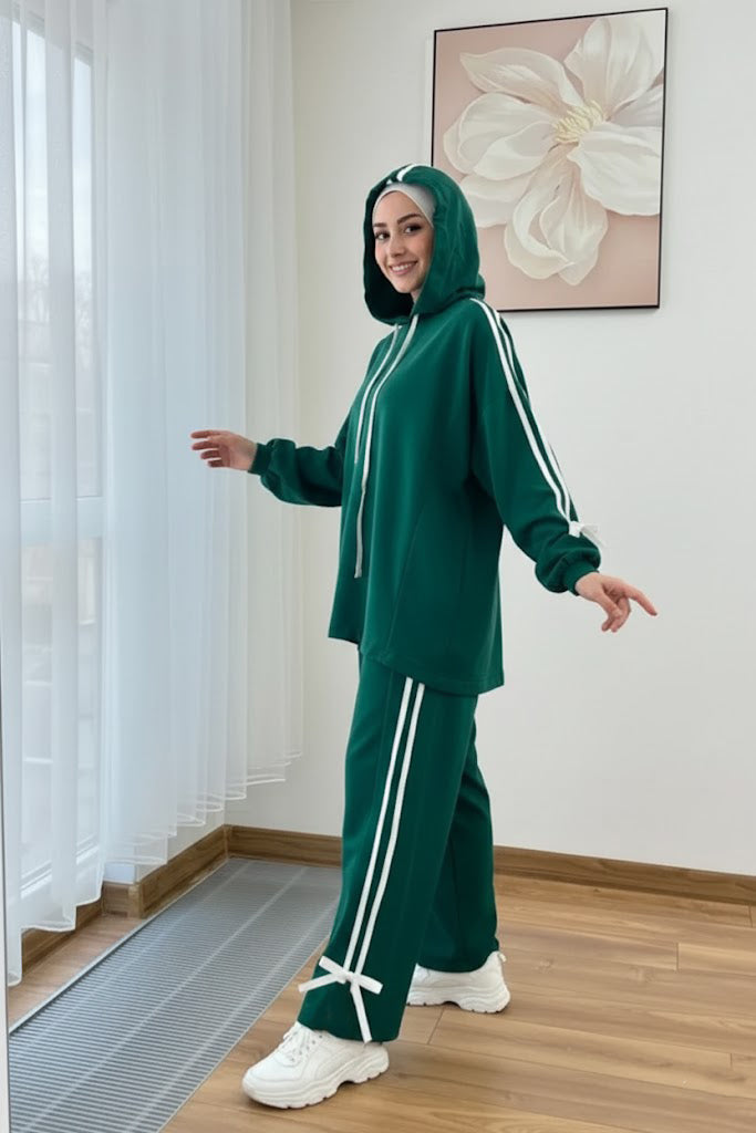 Breathable Stretch Hoodie & Pants Set – Forest Green